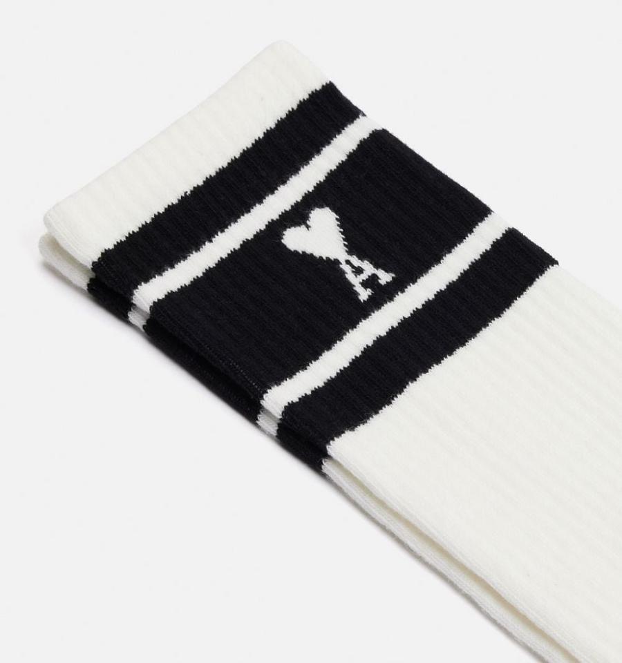 Ami Paris Ami de Coeur Striped Socks White / Black | ami-NZ586