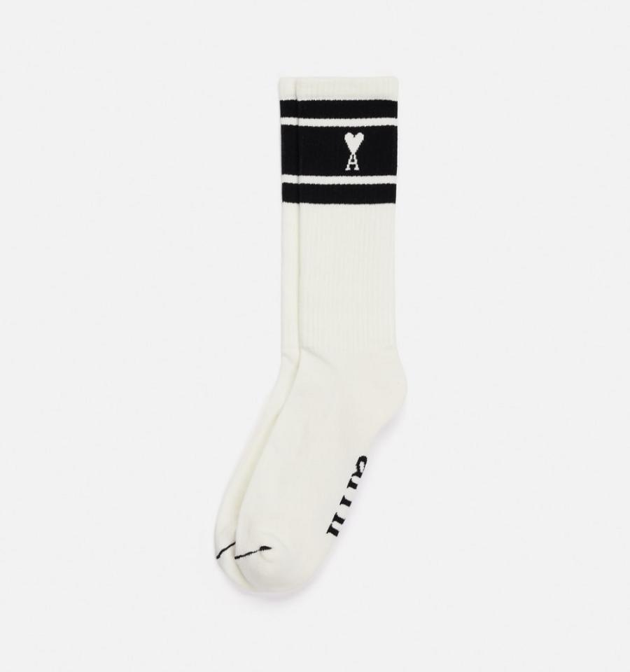 Ami Paris Ami de Coeur Striped Socks White / Black | ami-NZ586