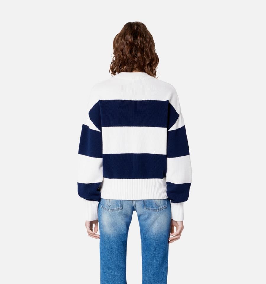 Ami Paris Ami de Coeur With Rugby Stripes Women's Sweaters Navy / White | ami-NZ546