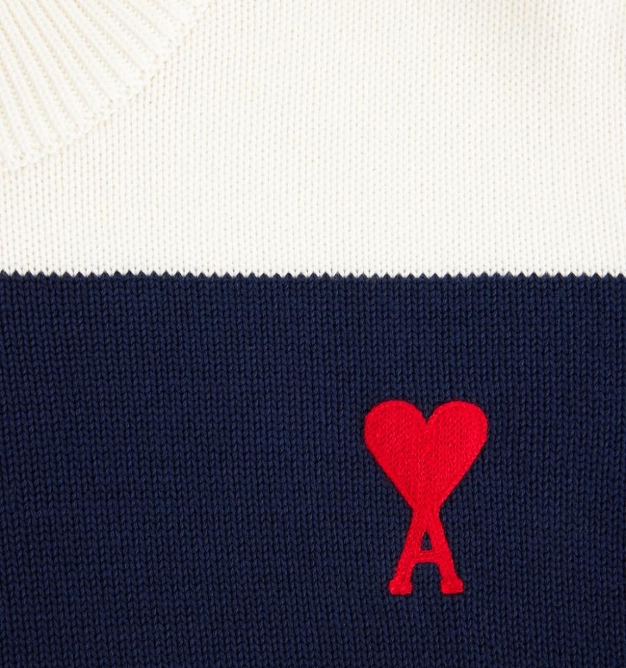 Ami Paris Ami de Coeur With Rugby Stripes Men's Sweaters White / Navy | ami-NZ604