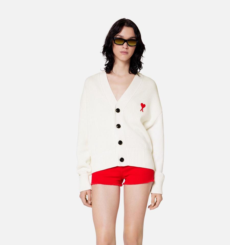 Ami Paris Ami de Coeur Women's Cardigans White | ami-NZ615