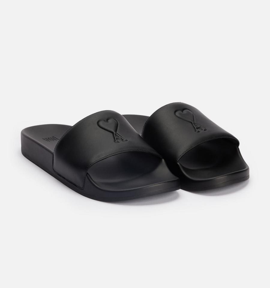 Ami Paris Ami de Coeur Women's Slides Black | ami-NZ471