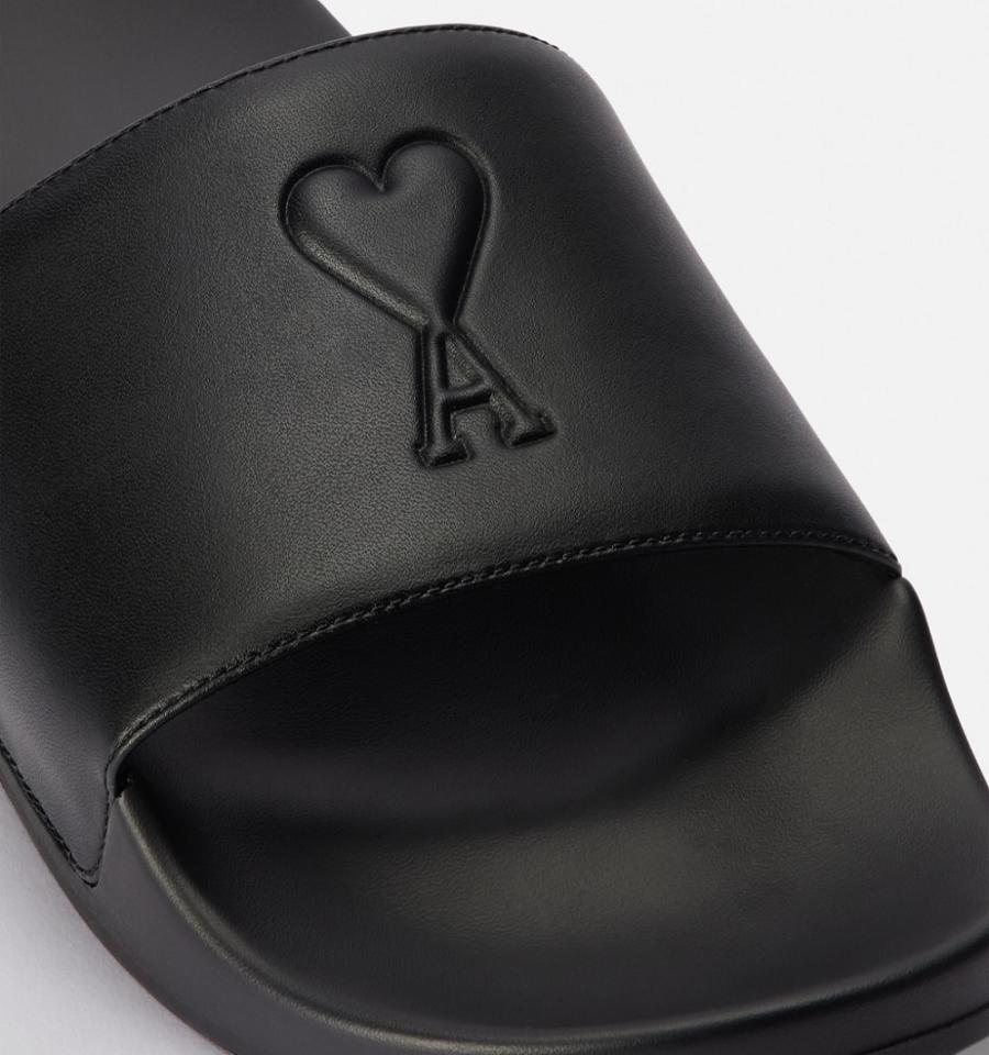 Ami Paris Ami de Coeur Women's Slides Black | ami-NZ471