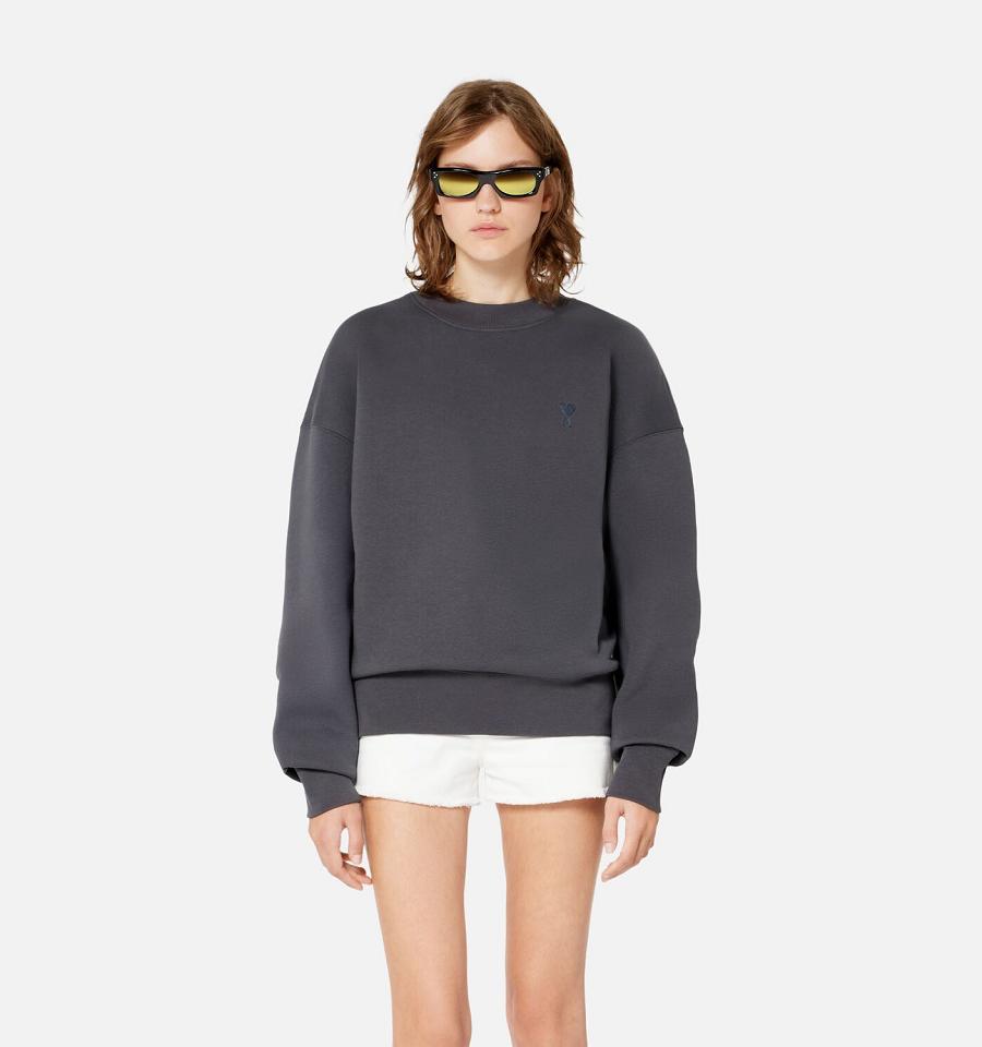 Ami Paris Ami de Coeur Women's Sweatshirts Grey | ami-NZ426