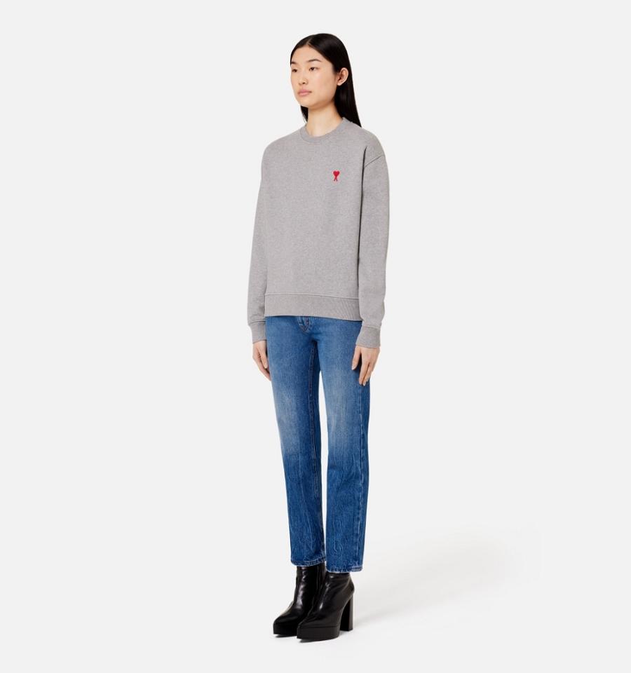 Ami Paris Ami de Coeur Women's Sweatshirts Grey | ami-NZ440