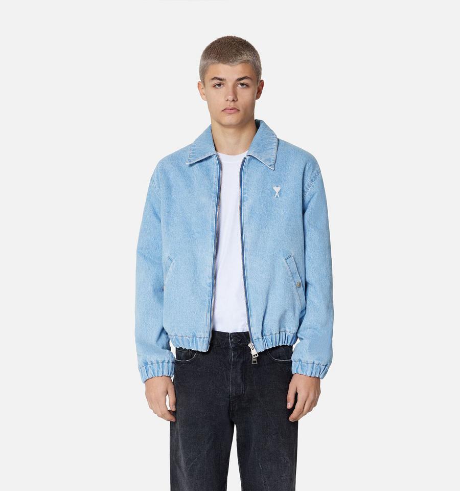 Ami Paris Ami de Cœur Zipped Denim Men's Denim Blue | ami-NZ279