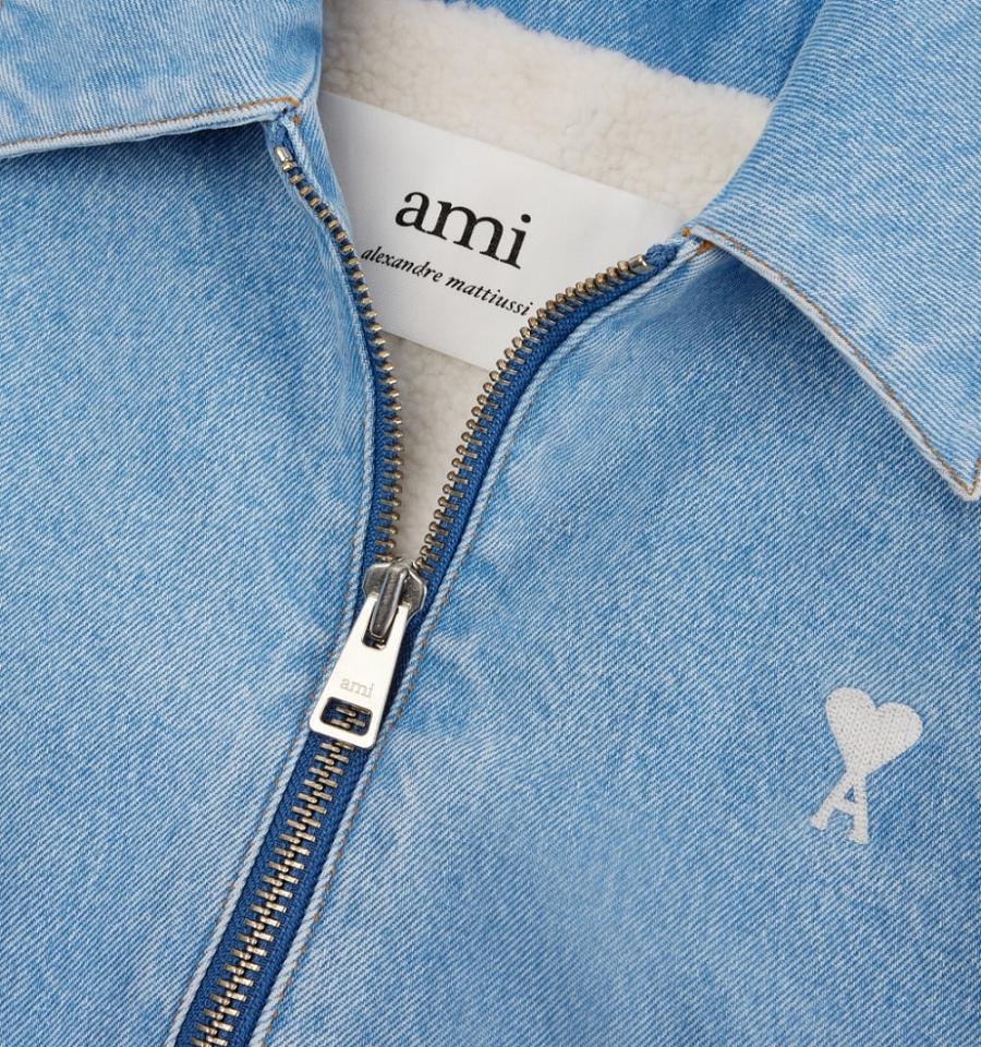 Ami Paris Ami de Cœur Zipped Denim Men's Denim Blue | ami-NZ279