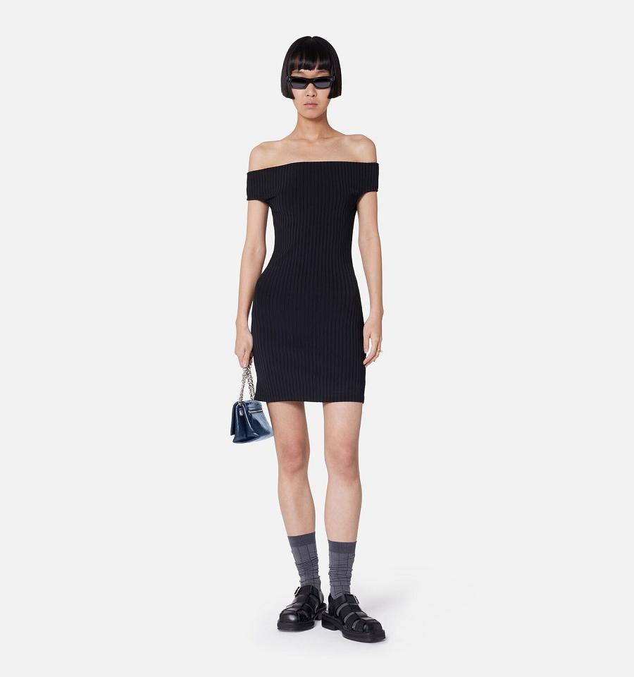 Ami Paris Bare Shoulder Mini Women's Dresses Black | ami-NZ321