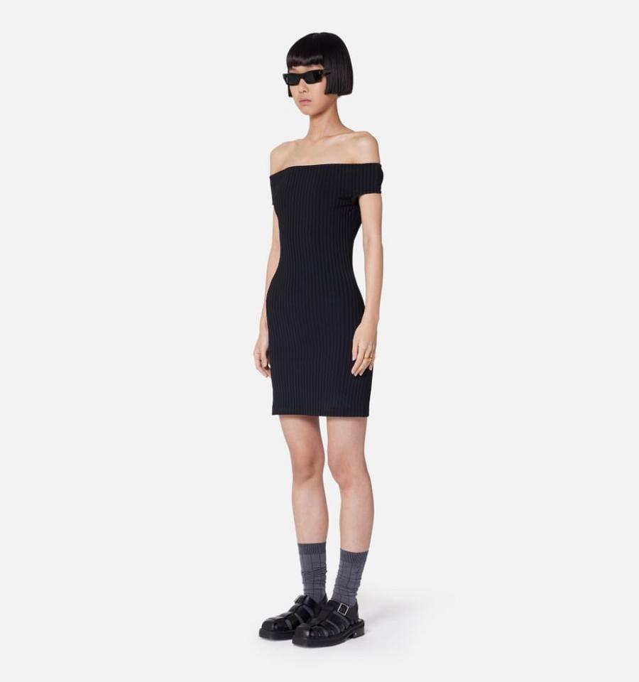 Ami Paris Bare Shoulder Mini Women's Dresses Black | ami-NZ321