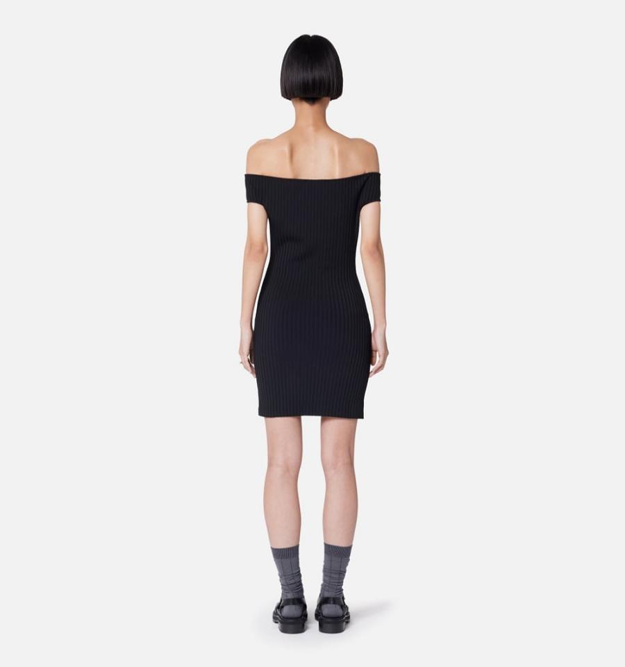 Ami Paris Bare Shoulder Mini Women's Dresses Black | ami-NZ321