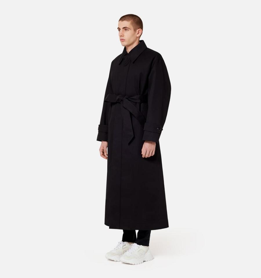 Ami Paris Belted Mac Men's Coats Black | ami-NZ254