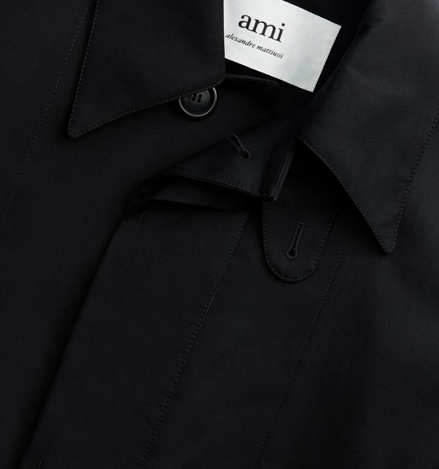 Ami Paris Belted Mac Men's Coats Black | ami-NZ254