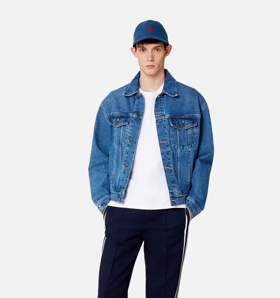 Ami Paris Boxy Fit Denim Men's Jackets Blue | ami-NZ401