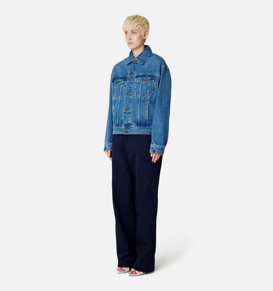 Ami Paris Boxy Fit Denim Women's Jackets Blue | ami-NZ304