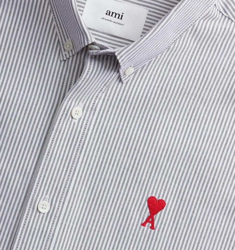 Ami Paris Button-Down Ami De Coeur Men's Shirts Grey | ami-NZ271