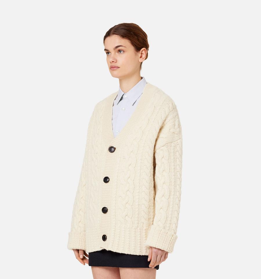 Ami Paris Cable Knitted Women's Cardigans Beige | ami-NZ237