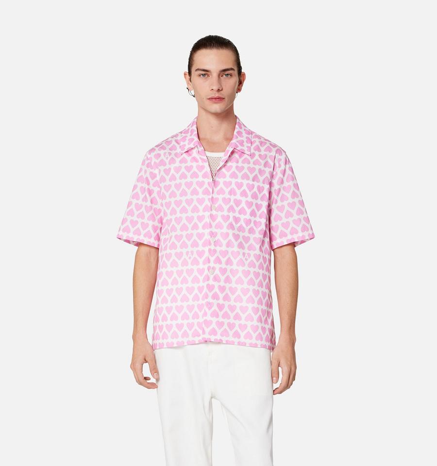 Ami Paris Camp Collar Men's Shirts Pink | ami-NZ219