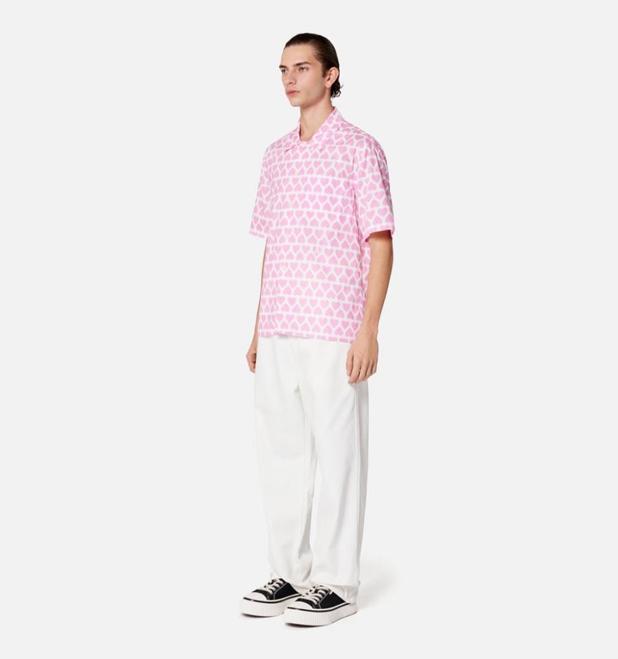 Ami Paris Camp Collar Men's Shirts Pink | ami-NZ219