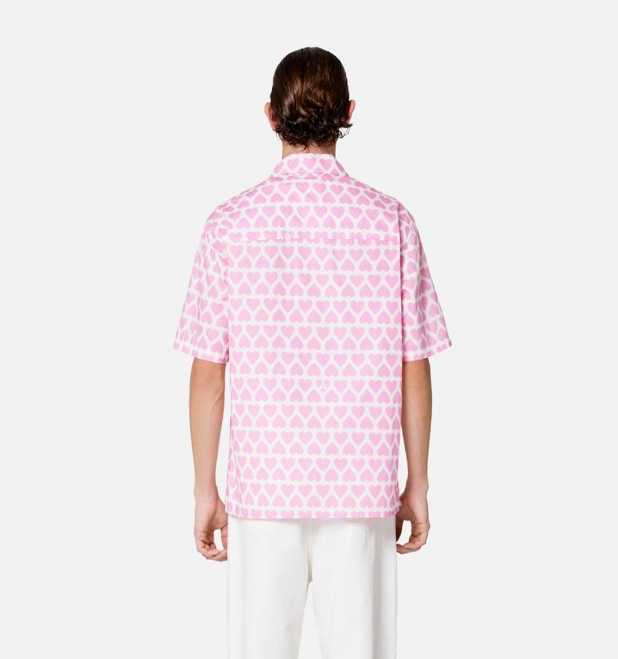 Ami Paris Camp Collar Men's Shirts Pink | ami-NZ219