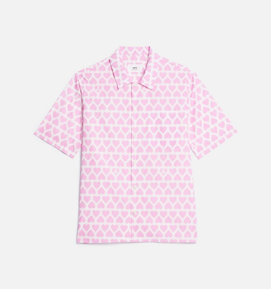 Ami Paris Camp Collar Men\'s Shirts Pink | ami-NZ219