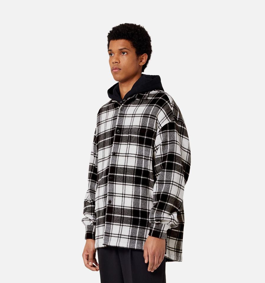 Ami Paris Checked Overshirt With Print Men's Jackets Black / White | ami-NZ481