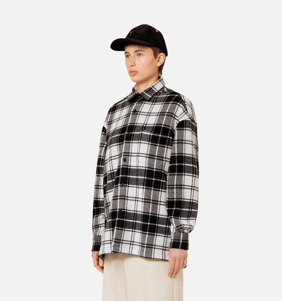 Ami Paris Checked Overshirt With Print Women's Jackets Grey | ami-NZ583