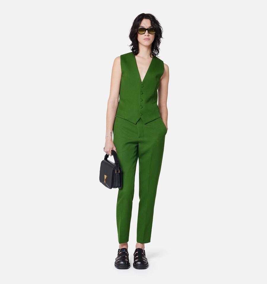 Ami Paris Cigarette Fit Women's Pants Green | ami-NZ489