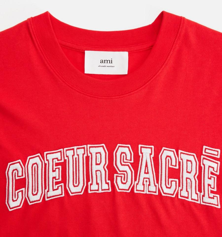 Ami Paris Coeur Sacré Men's T Shirts Red | ami-NZ117