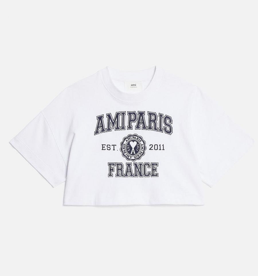 Ami Paris Cropped Amiparis France Women\'s T Shirts White | ami-NZ162