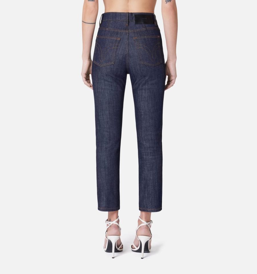 Ami Paris Cropped Slim Fit Women's Denim Navy | ami-NZ193