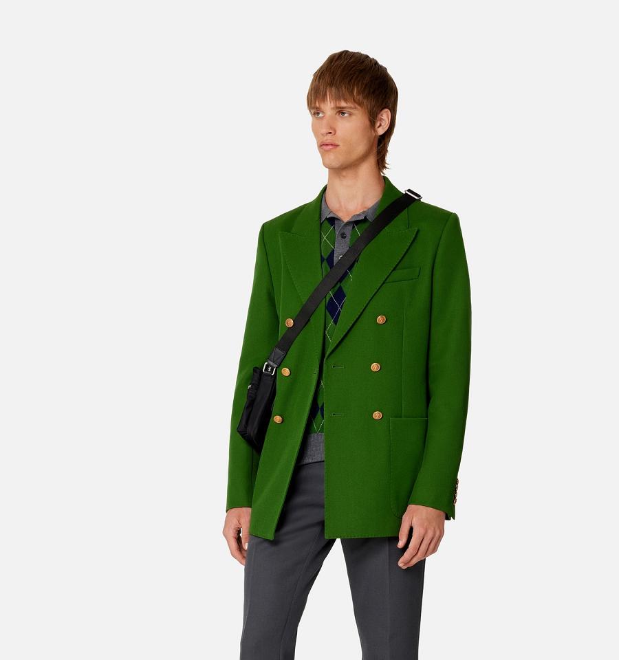 Ami Paris Double Breasted Men's Jackets Green | ami-NZ541