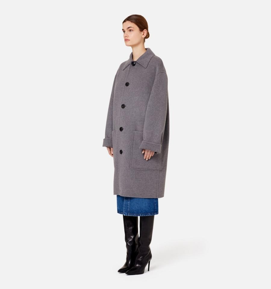 Ami Paris Double Face With Patch Pockets Women's Coats Grey | ami-NZ146