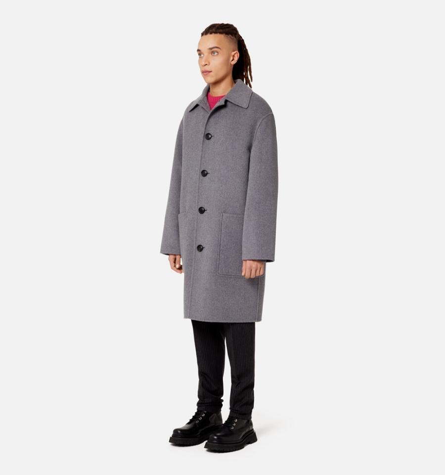 Ami Paris Double Face With Patch Pockets Women's Coats Grey | ami-NZ146