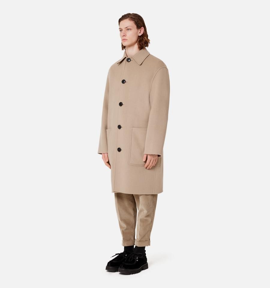 Ami Paris Double Face With Patch Pockets Men's Coats Khaki | ami-NZ577