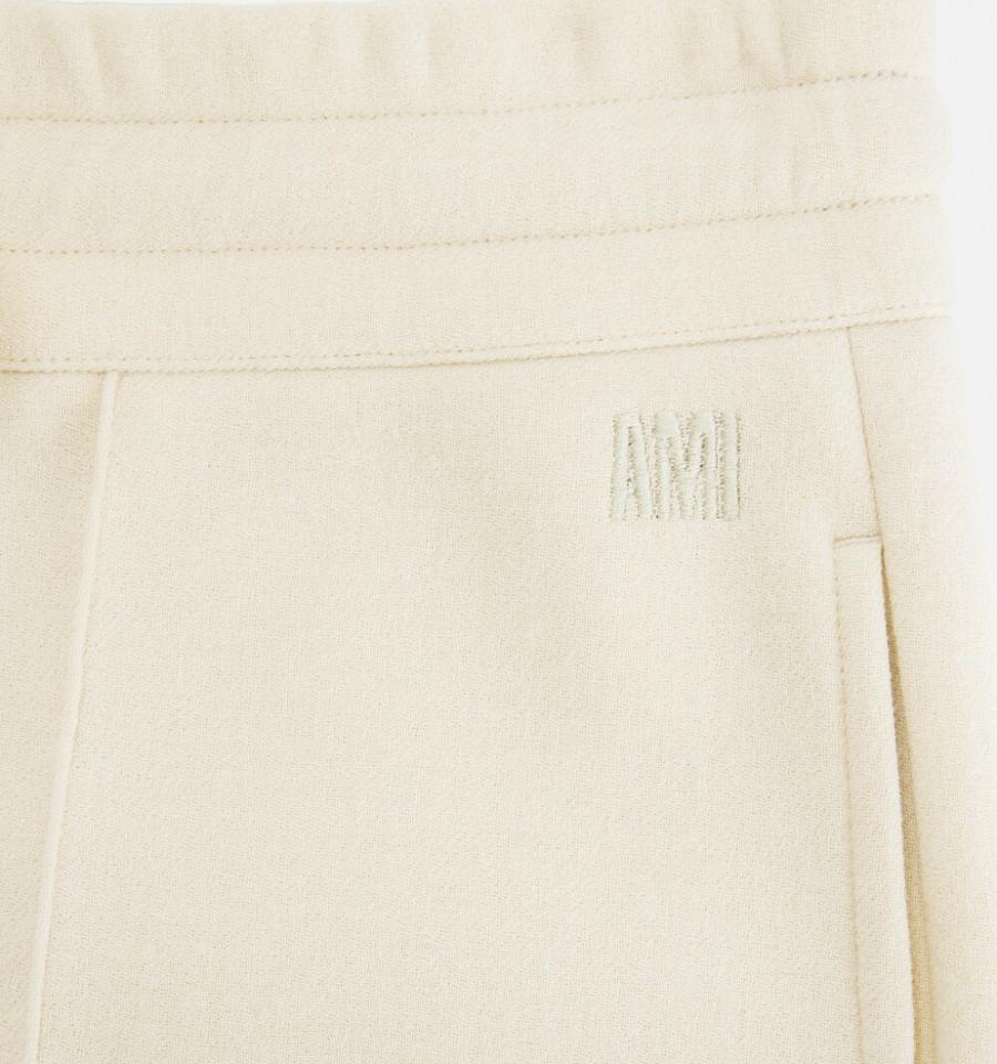 Ami Paris Elasticated Waist Men's Shorts Beige | ami-NZ216