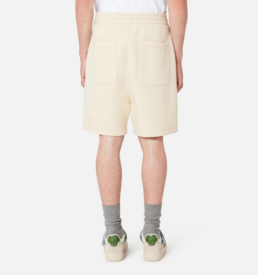 Ami Paris Elasticated Waist Men's Shorts Beige | ami-NZ216