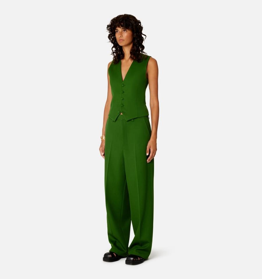 Ami Paris Fitted Sleeveless Women's Jackets Green | ami-NZ565