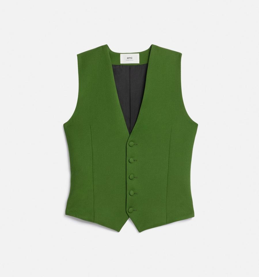 Ami Paris Fitted Sleeveless Women's Jackets Green | ami-NZ565