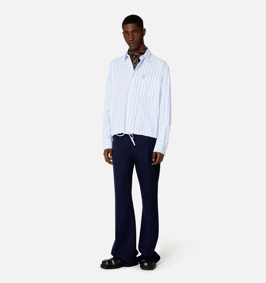 Ami Paris Flare Fit Men's Pants Navy | ami-NZ290