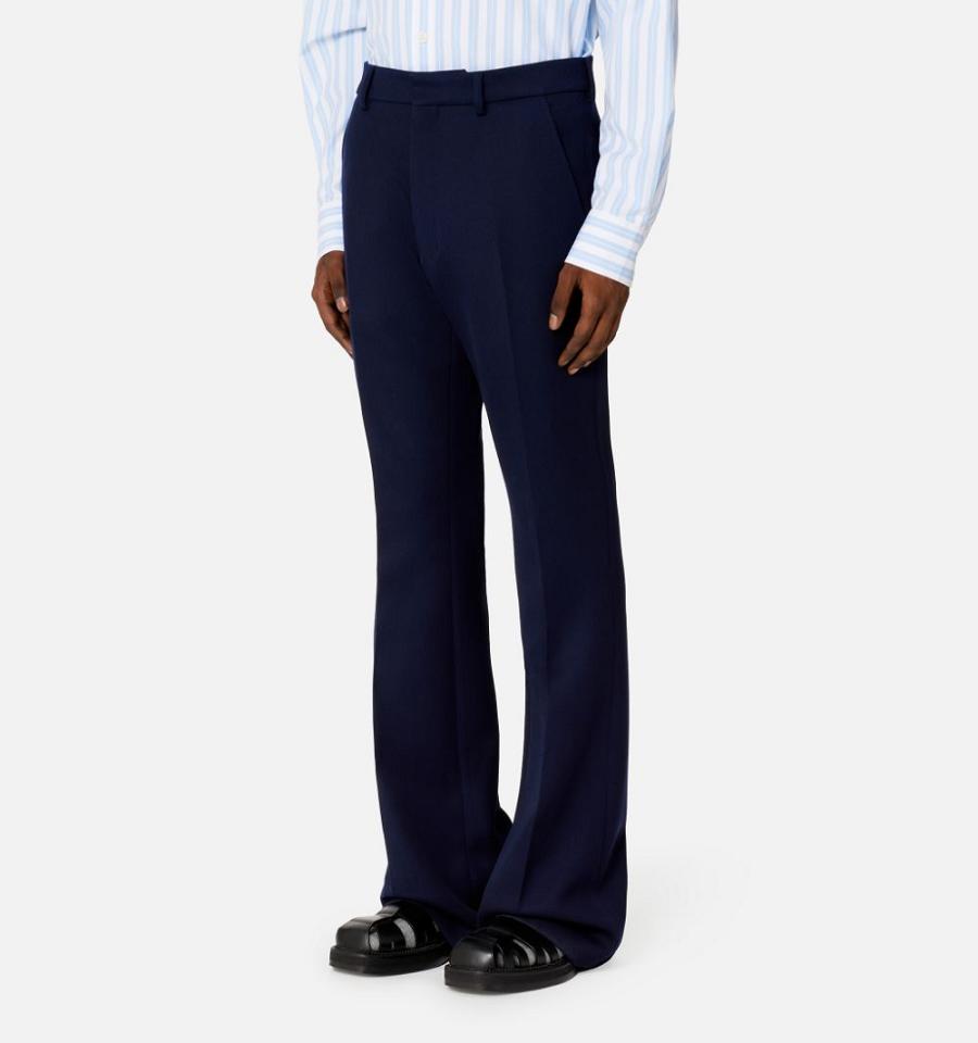 Ami Paris Flare Fit Men's Pants Navy | ami-NZ290