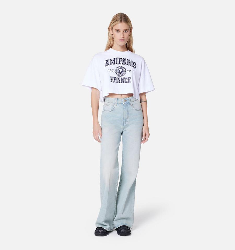 Ami Paris Flare Fit Women's Denim Blue | ami-NZ119