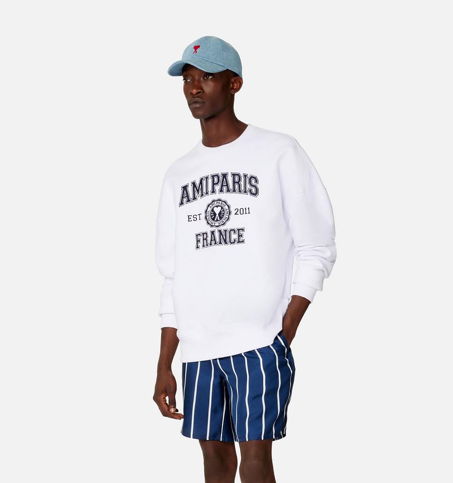 Ami Paris France Crewneck Men's Sweatshirts White | ami-NZ282