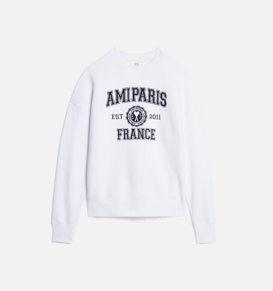 Ami Paris France Crewneck Men\'s Sweatshirts White | ami-NZ282