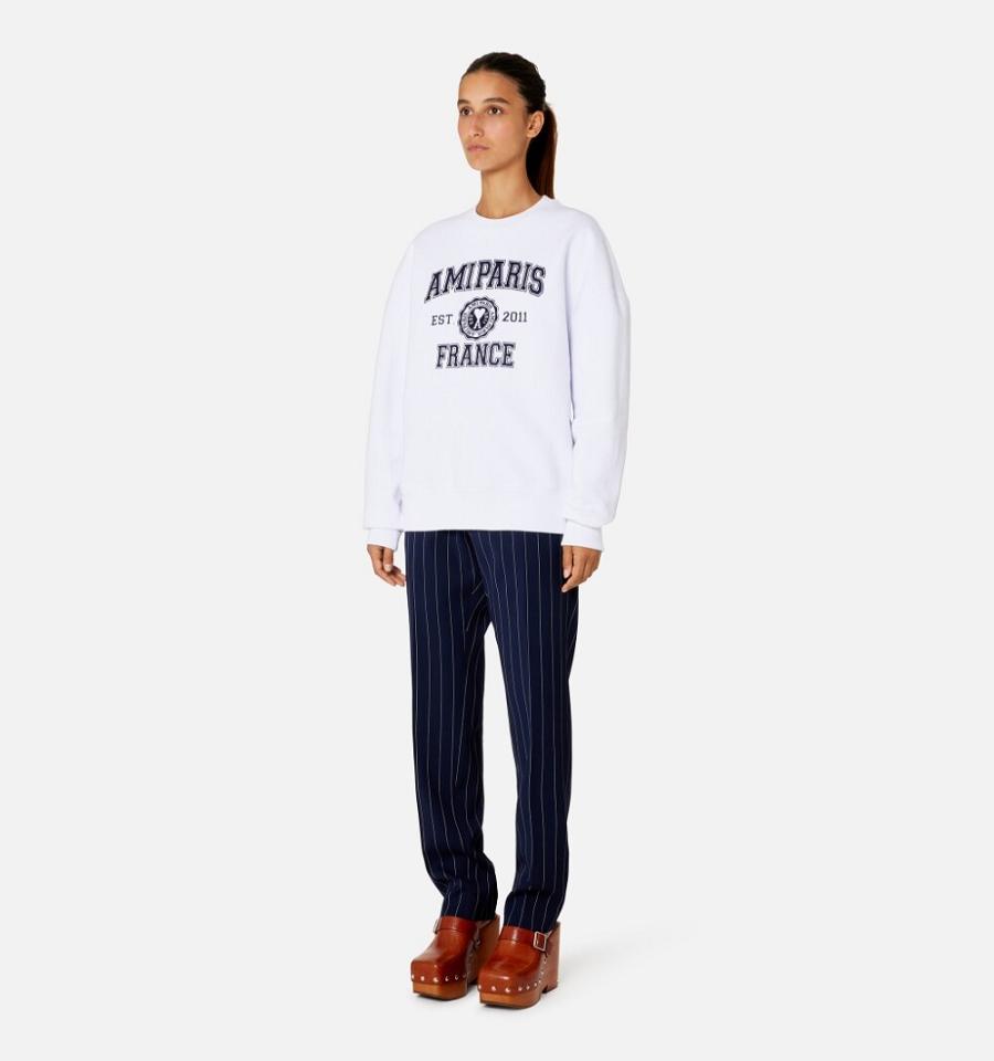 Ami Paris France Crewneck Women's Sweatshirts White | ami-NZ353