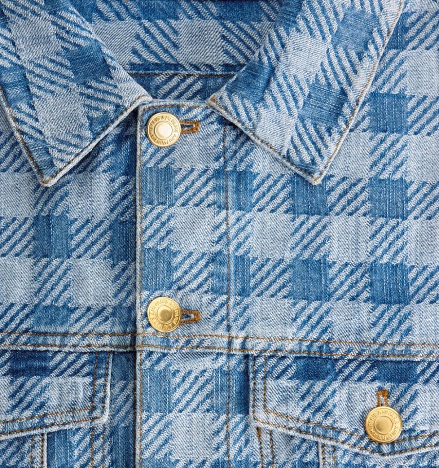 Ami Paris Gingham Boxy Fit Denim Men's Jackets Blue | ami-NZ413