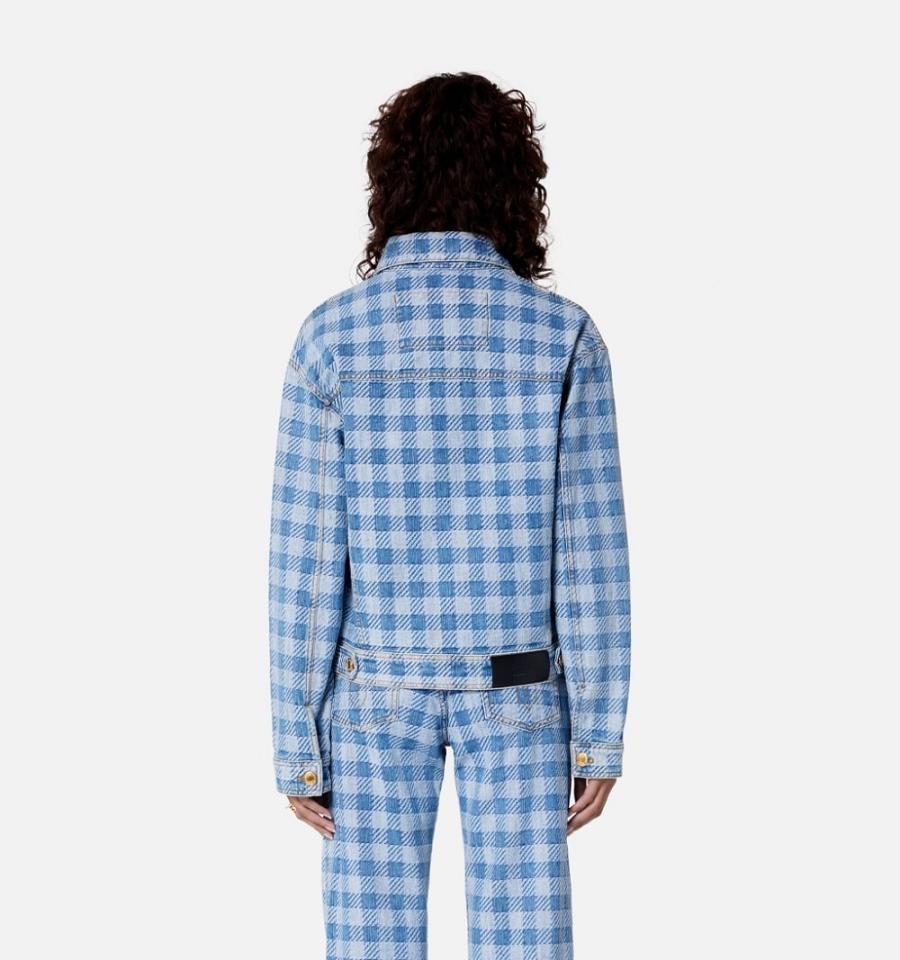 Ami Paris Gingham Boxy Fit Denim Women's Jackets Blue | ami-NZ346