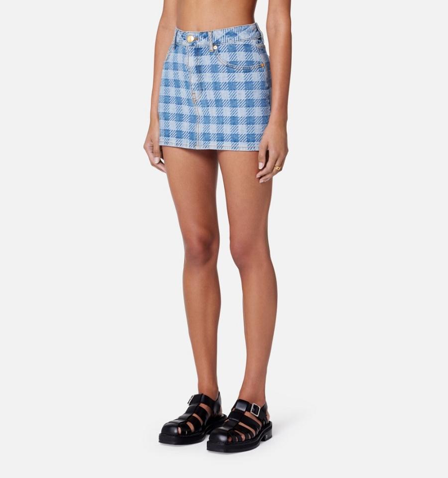 Ami Paris Gingham Pattern Jacquard Mini Women's Denim Blue | ami-NZ477