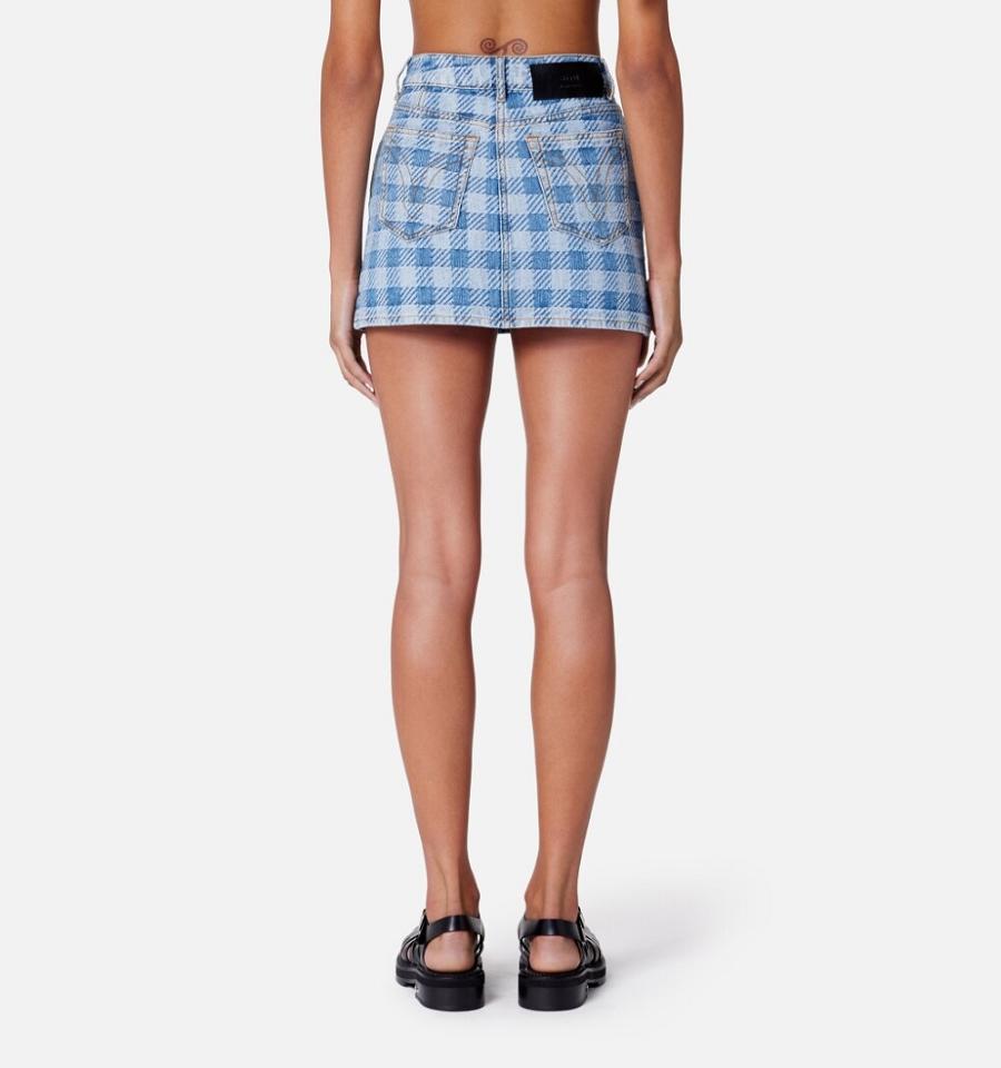 Ami Paris Gingham Pattern Jacquard Mini Women's Denim Blue | ami-NZ477