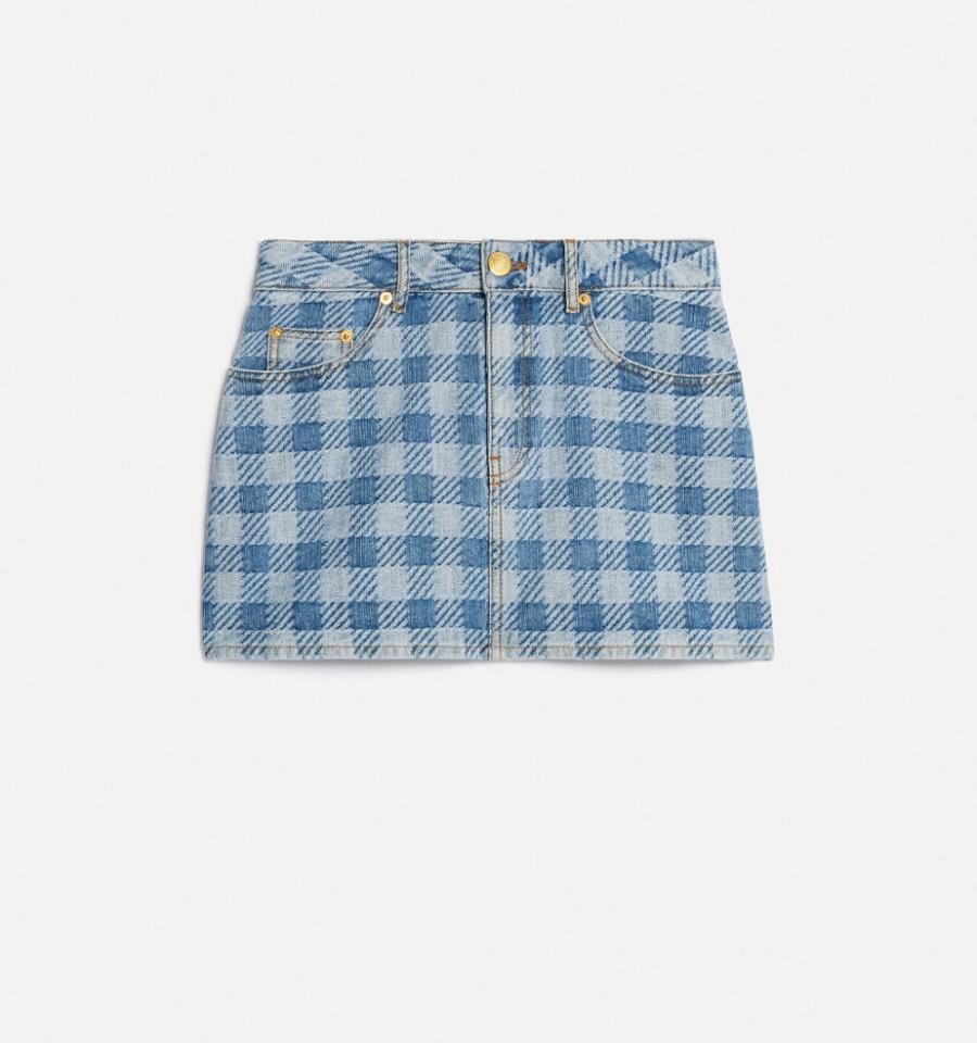 Ami Paris Gingham Pattern Jacquard Mini Women's Skirts Blue | ami-NZ524