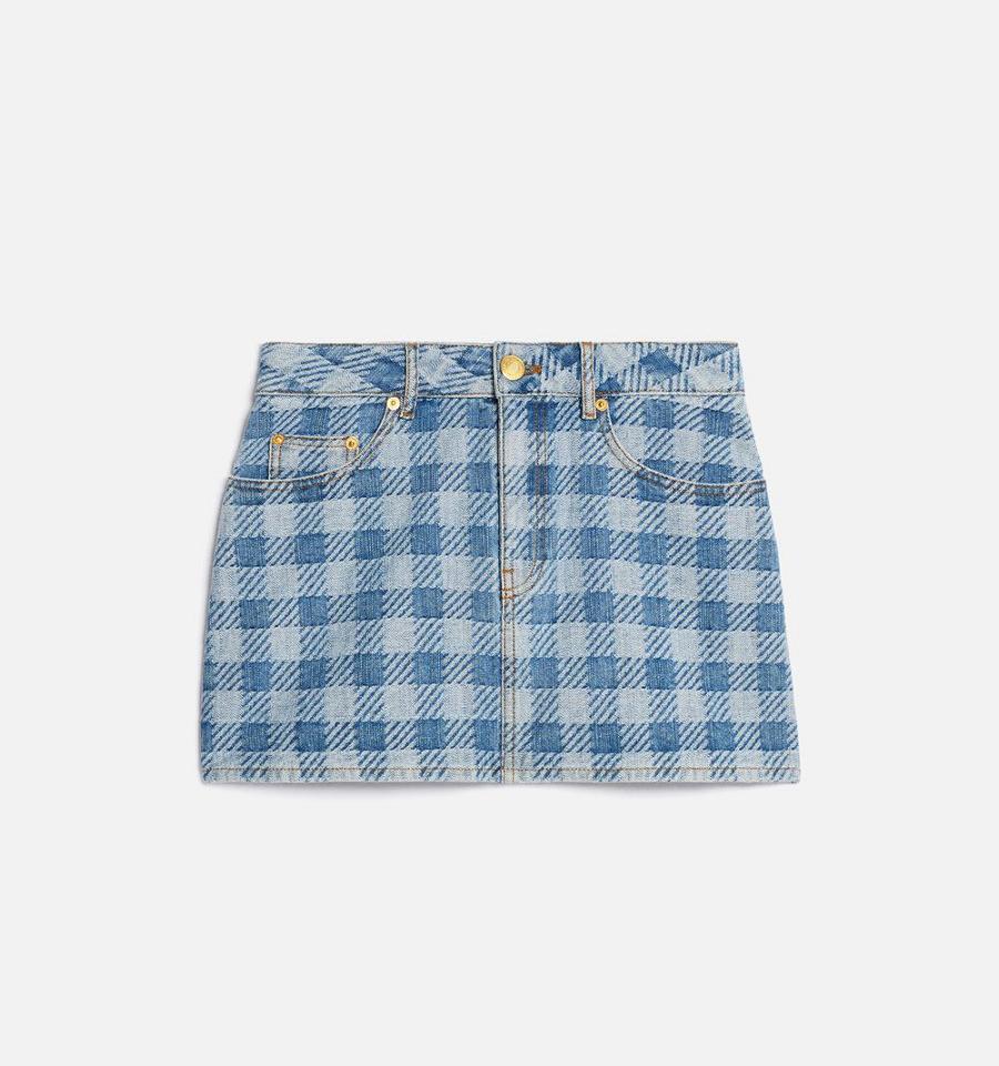 Ami Paris Gingham Pattern Jacquard Mini Women\'s Skirts Blue | ami-NZ524